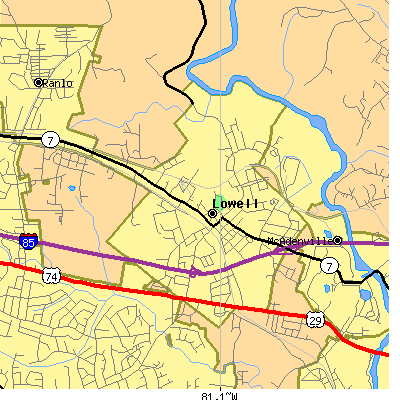 Zip code 28098 close-up map