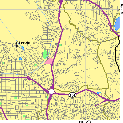 Zip code 91206 close-up map