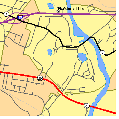 Zip code 28101 close-up map