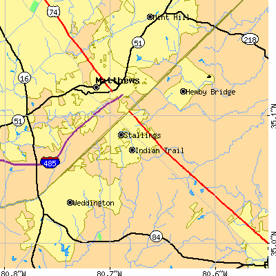 Zip code 28104 close-up map