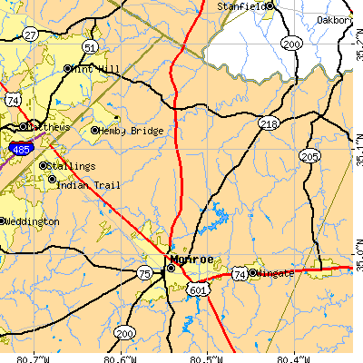 Zip code 28110 close-up map
