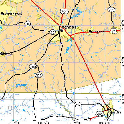 Zip code 28112 close-up map