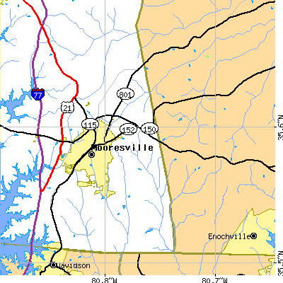 Zip code 28115 close-up map