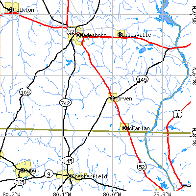 Zip code 28119 close-up map