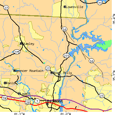 Zip code 28120 close-up map