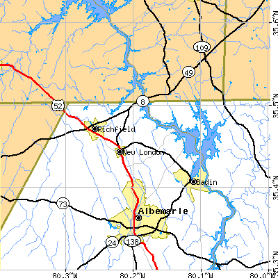 Zip code 28127 close-up map