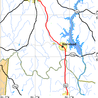 Zip code 28128 close-up map