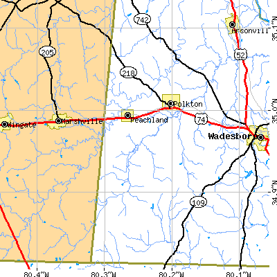 Zip code 28133 close-up map