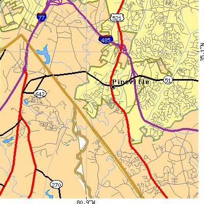 Zip code 28134 close-up map