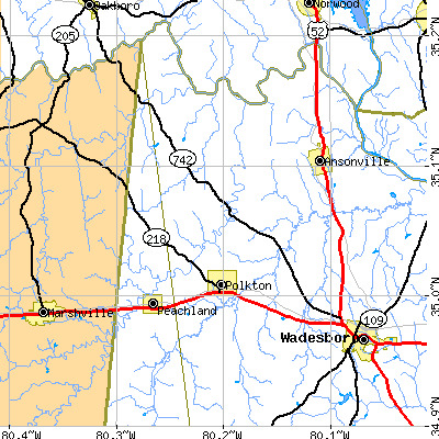 Zip code 28135 close-up map