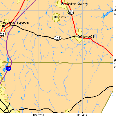 Zip code 28138 close-up map