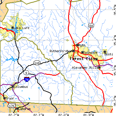 Zip code 28139 close-up map