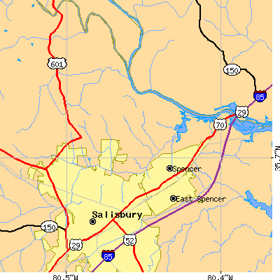 Zip code 28144 close-up map