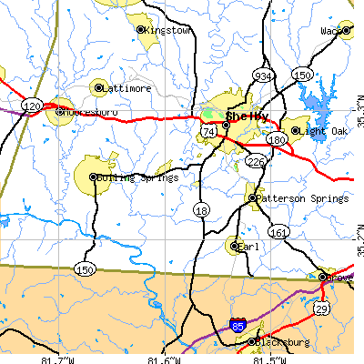 Zip code 28152 close-up map