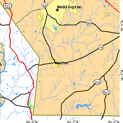 Zip code 28173 close-up map