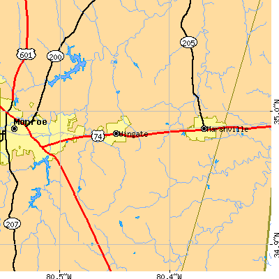 Zip code 28174 close-up map