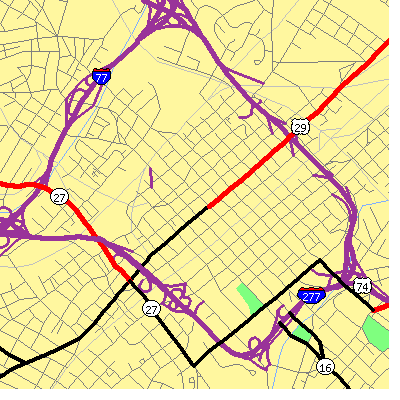 Zip code 28202 close-up map