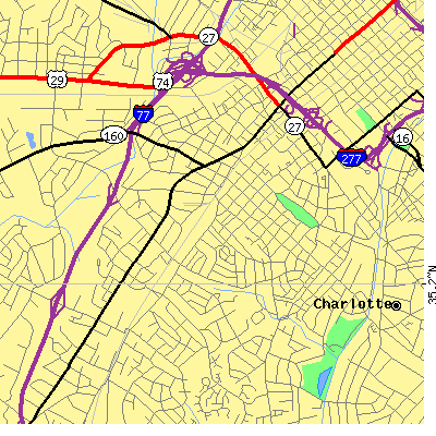 Zip code 28203 close-up map