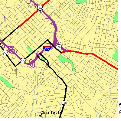 Zip code 28204 close-up map