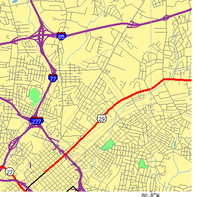 Zip code 28206 close-up map