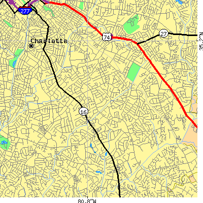 Zip code 28211 close-up map