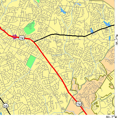 Zip code 28212 close-up map