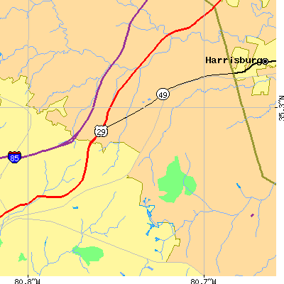 Zip code 28213 close-up map