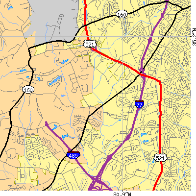 Zip code 28217 close-up map