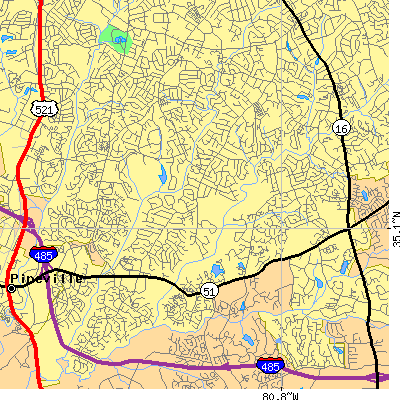 Zip code 28226 close-up map