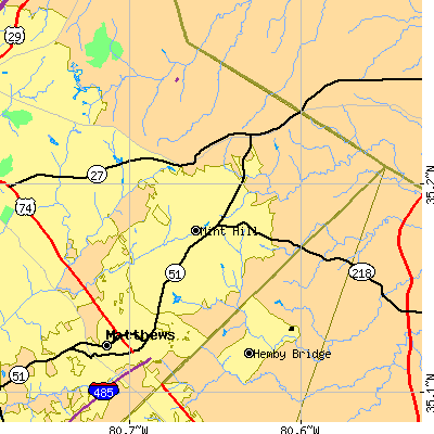 Zip code 28227 close-up map