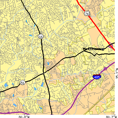 Zip code 28270 close-up map