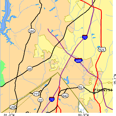 Zip code 28273 close-up map
