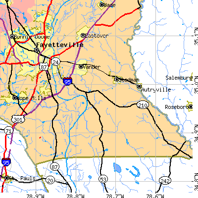 Zip code 28301 close-up map