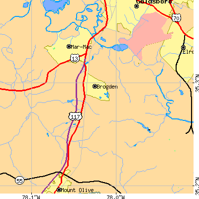 Zip code 28333 close-up map