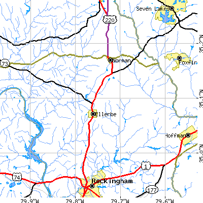 Zip code 28338 close-up map
