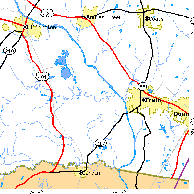 Zip code 28339 close-up map
