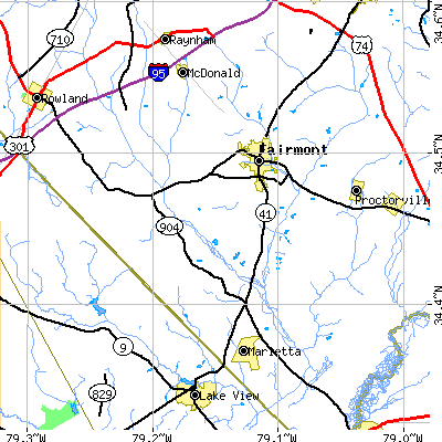 Zip code 28340 close-up map