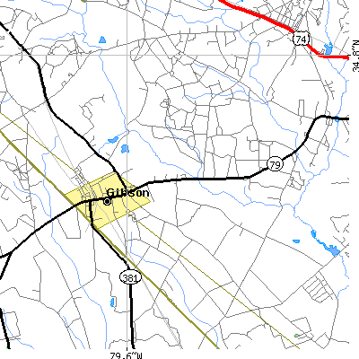 Zip code 28343 close-up map