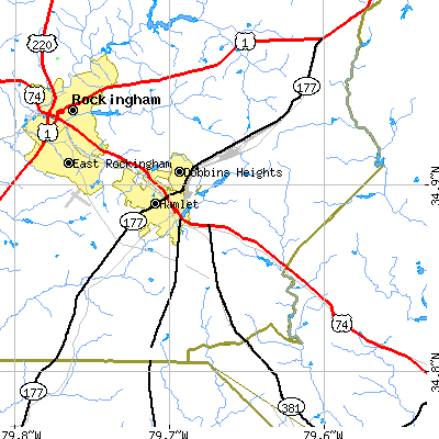 Zip code 28345 close-up map