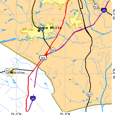 Zip code 28348 close-up map
