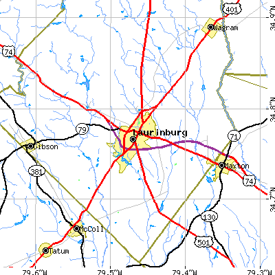 Zip code 28352 close-up map