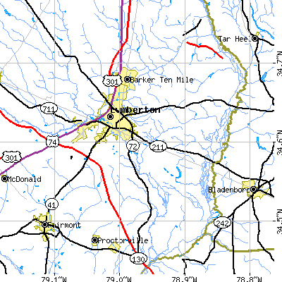 Zip code 28358 close-up map