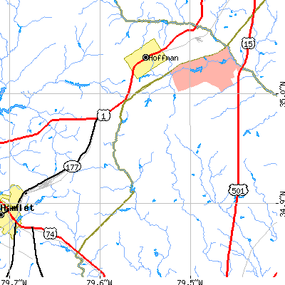 Zip code 28363 close-up map