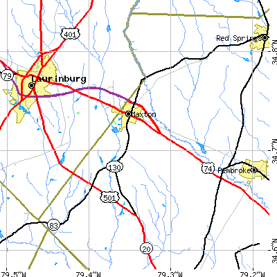 Zip code 28364 close-up map