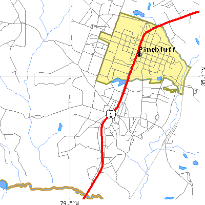 Zip code 28373 close-up map