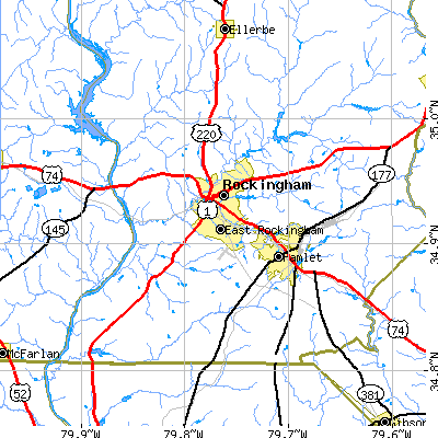 Zip code 28379 close-up map