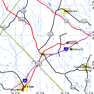 Zip code 28383 close-up map