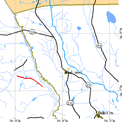 Zip code 28392 close-up map