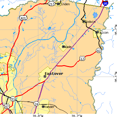 Zip code 28395 close-up map