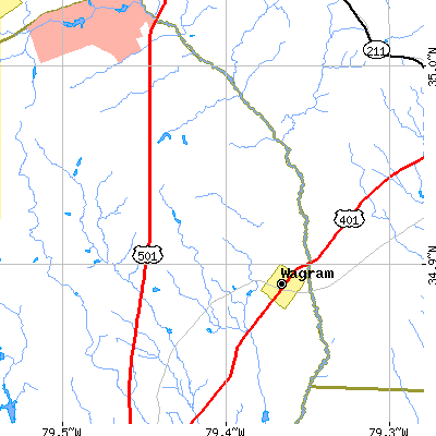Zip code 28396 close-up map